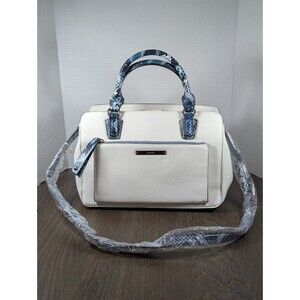 Nine West Duval Satchel Crossbody Purse White Blue Faux Snakeskin Compartments
